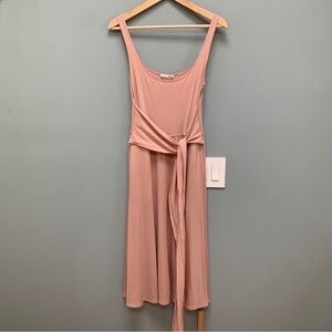 Reformation August Dress in Blush Pink Tie Waist Scoop Neck Jersey Midi Small